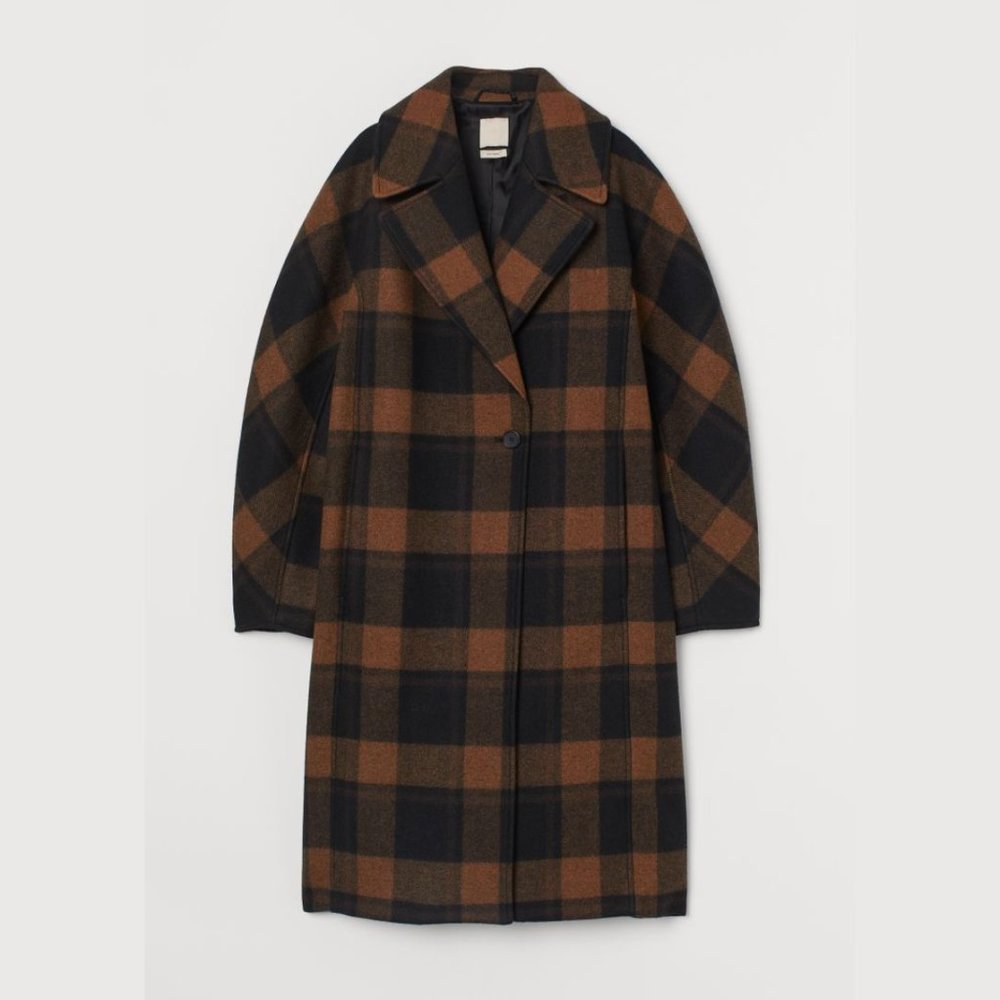 H&M Black & Brown Wool Blend Coat